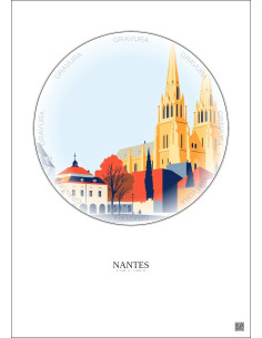 Affiche Nantes – Poster illustration vintage – Cathedrale Saint Pierre Et Saint Paul | Gravura – Fond clair 2
