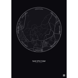 Affiche Nay Pyi Taw – Poster carte de ville 6km | Gravura – Fond foncé
