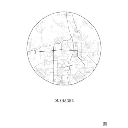 Affiche Dushanbe – Poster carte de ville 6km | Gravura – Fond clair