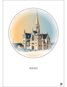 Affiche Rouen – Poster illustration vintage – Cathedrale Notre Dame De Rouen | Gravura – Fond clair 2