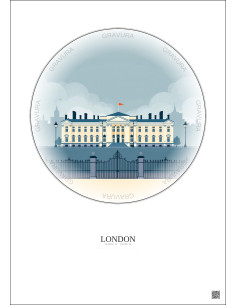 Affiche London – Poster illustration vintage – Buckingham Palace | Gravura – Fond clair 2