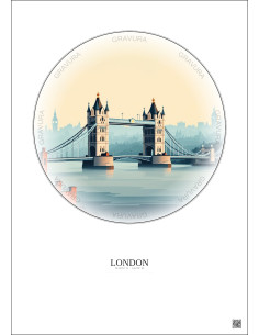 Affiche London – Poster illustration vintage – Tower Bridge | Gravura – Fond clair 2