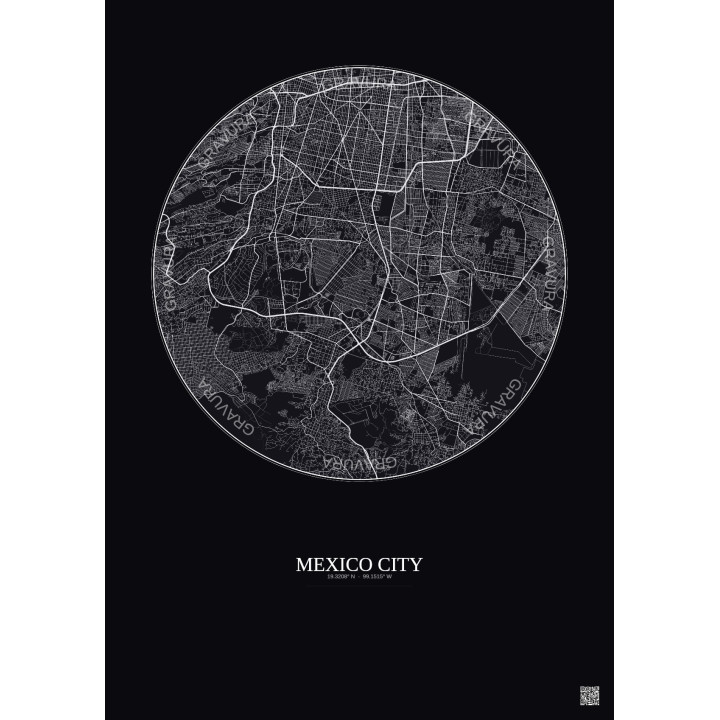 Affiche Mexico City – Poster carte de ville 10km | Gravura – Fond foncé