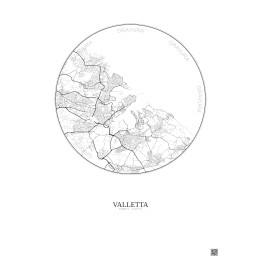Affiche Valletta – Poster carte de ville 6km | Gravura – Fond clair