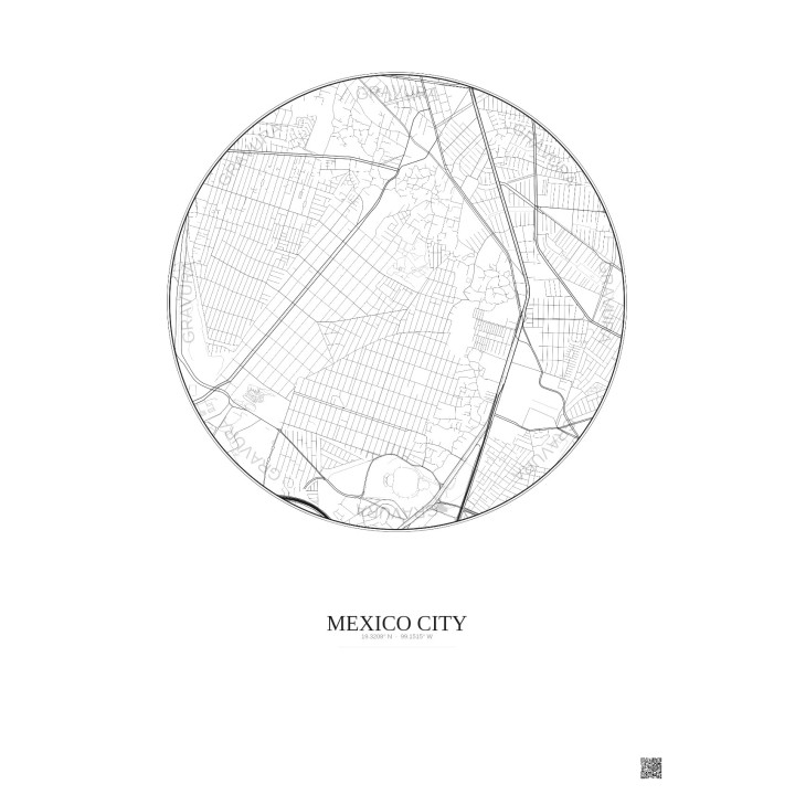 Affiche Mexico City – Poster carte de ville 2.5km | Gravura – Fond clair