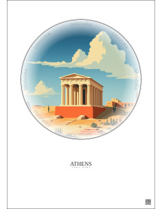 Affiche Athens – Poster illustration vintage – Hekatompedon Temple | Gravura – Fond clair 2