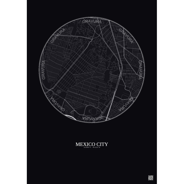 Mexico City City Map Poster 2.5km | Gravura – Dark background