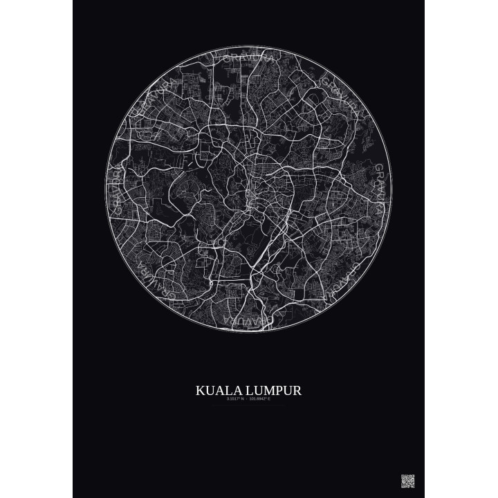 Affiche Kuala Lumpur – Poster carte de ville 10km | Gravura – Fond foncé