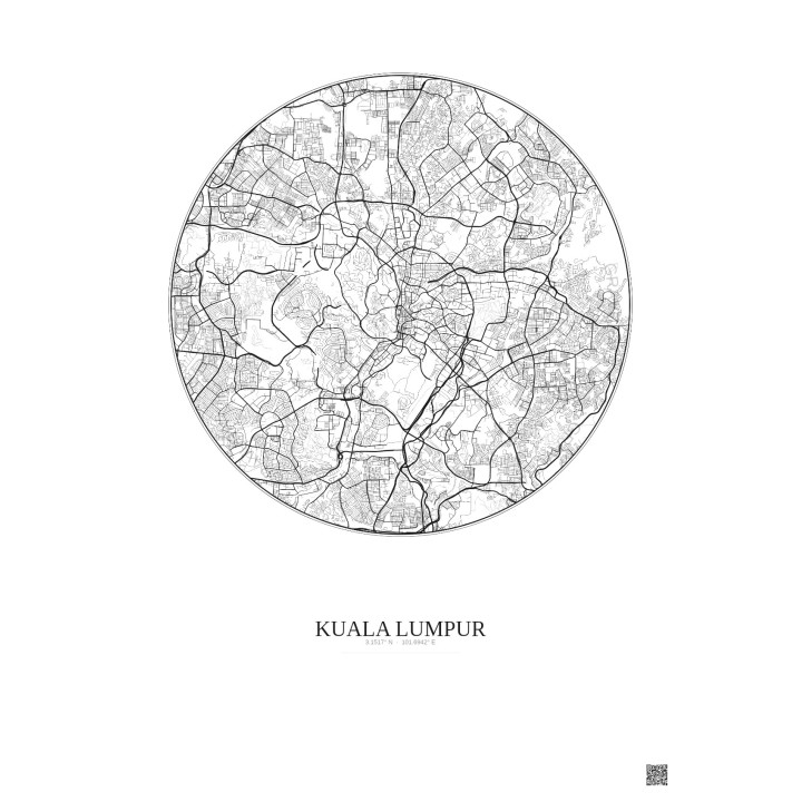 Affiche Kuala Lumpur – Poster carte de ville 10km | Gravura – Fond clair