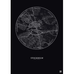 Affiche Stockholm – Poster carte de ville 10km | Gravura – Fond foncé