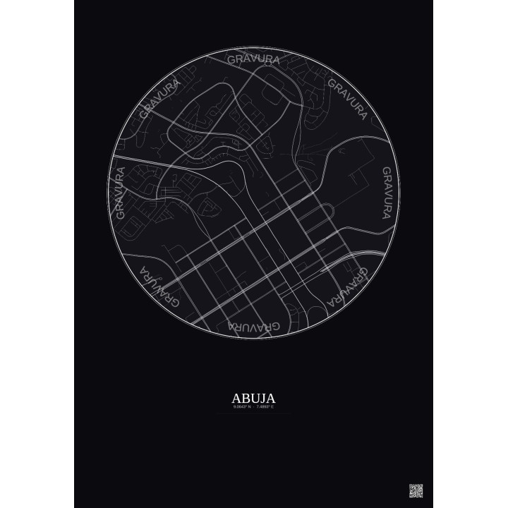 Affiche Abuja – Poster carte de ville 2.5km | Gravura – Fond foncé