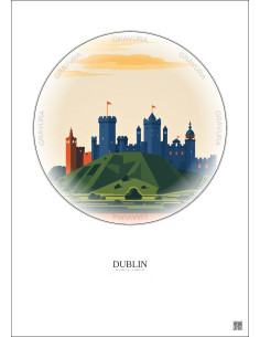 Dublin Vintage Travel Poster – Dublin Castle | Gravura – Light background 2