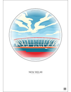 New Delhi Vintage Travel Poster – Jawaharlal Nehru Stadium | Gravura – Light background 2