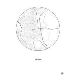 Affiche Tunis – Poster carte de ville 2.5km | Gravura – Fond clair