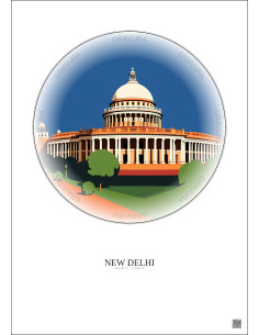 New Delhi Vintage Travel Poster – Old Parliament House | Gravura – Light background