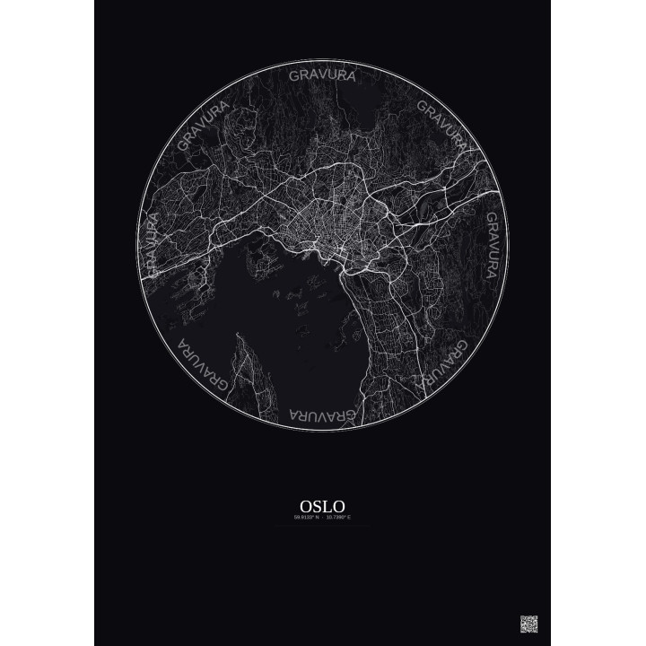 Affiche Oslo – Poster carte de ville 10km | Gravura – Fond foncé