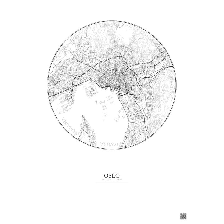 Affiche Oslo – Poster carte de ville 10km | Gravura – Fond clair