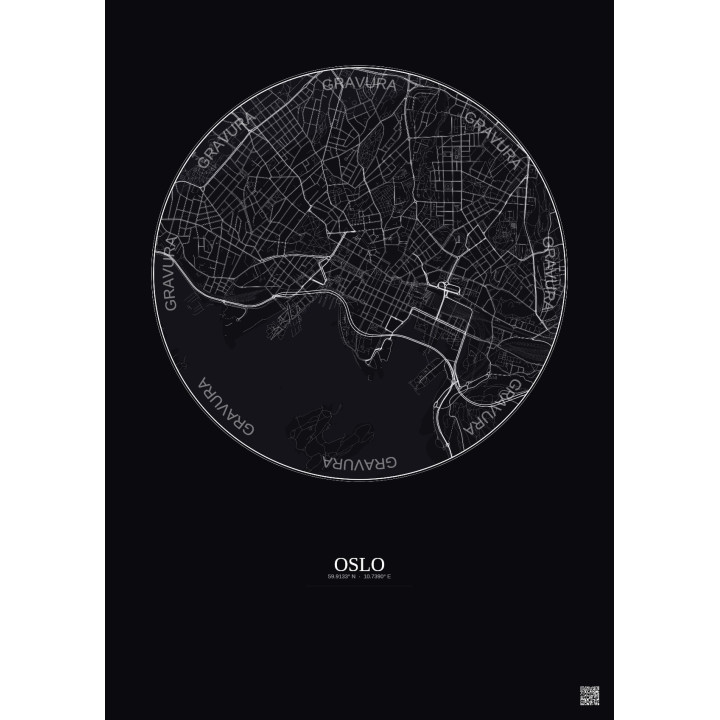 Affiche Oslo – Poster carte de ville 2.5km | Gravura – Fond foncé