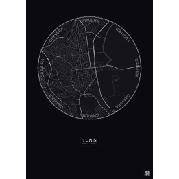 Affiche Tunis – Poster carte de ville 2.5km | Gravura – Fond foncé