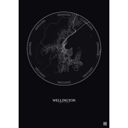 Affiche Wellington – Poster carte de ville 10km | Gravura – Fond foncé