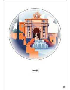 Rome Vintage Travel Poster – Trevi Fountain | Gravura – Light background 2