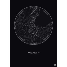 Affiche Wellington – Poster carte de ville 2.5km | Gravura – Fond foncé