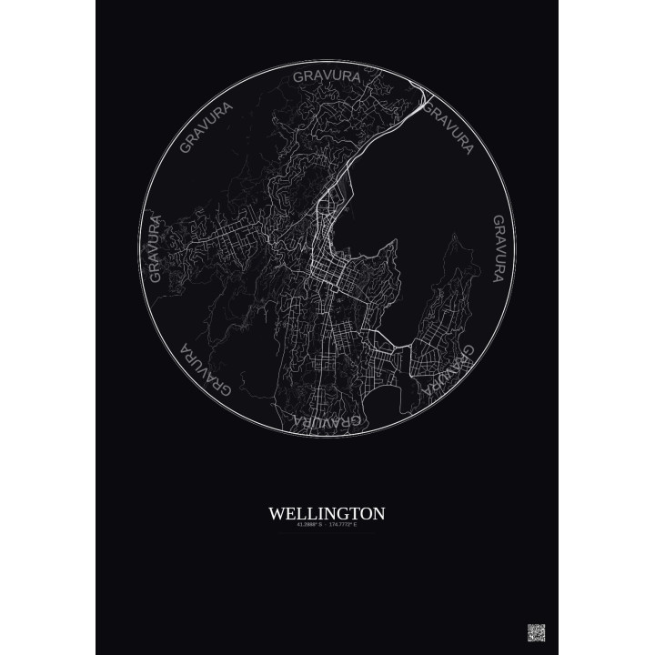 Affiche Wellington – Poster carte de ville 6km | Gravura – Fond foncé