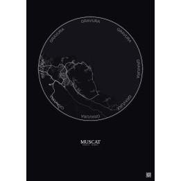 Affiche Muscat – Poster carte de ville 10km | Gravura – Fond foncé