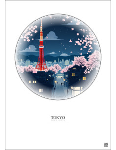 Tokyo Vintage Travel Poster – Tokyo Tower | Gravura – Light background