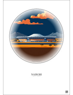 Nairobi Vintage Travel Poster – Moi International Sports Centre | Gravura – Light background