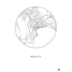 Affiche Baku City – Poster carte de ville 10km | Gravura – Fond clair