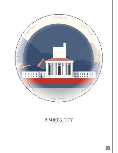 Affiche Bishkek City – Poster illustration vintage – Famous Viewpoint Of Bishkek City | Gravura – Fond clair