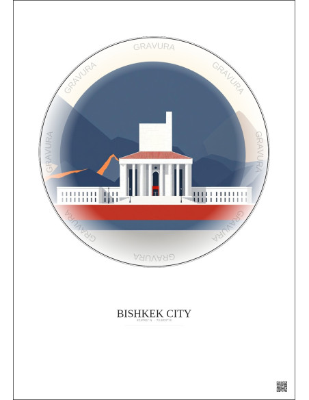 Affiche Bishkek City – Poster illustration vintage – Famous Viewpoint Of Bishkek City | Gravura – Fond clair