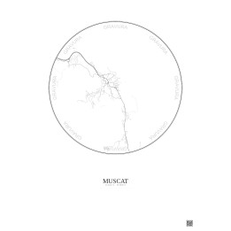 Affiche Muscat – Poster carte de ville 2.5km | Gravura – Fond clair