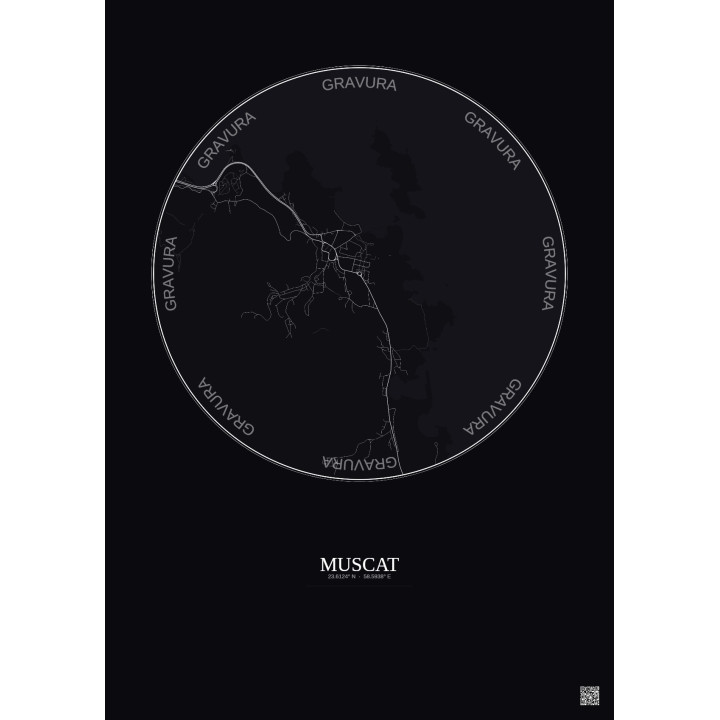 Affiche Muscat – Poster carte de ville 2.5km | Gravura – Fond foncé
