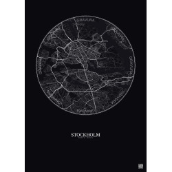 Affiche Stockholm – Poster carte de ville 6km | Gravura – Fond foncé