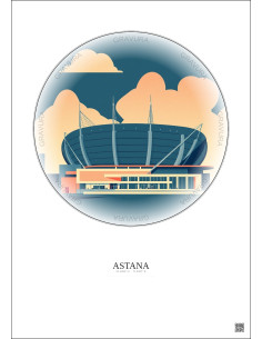 Astana Vintage Travel Poster – Astana Arena | Gravura – Light background 2