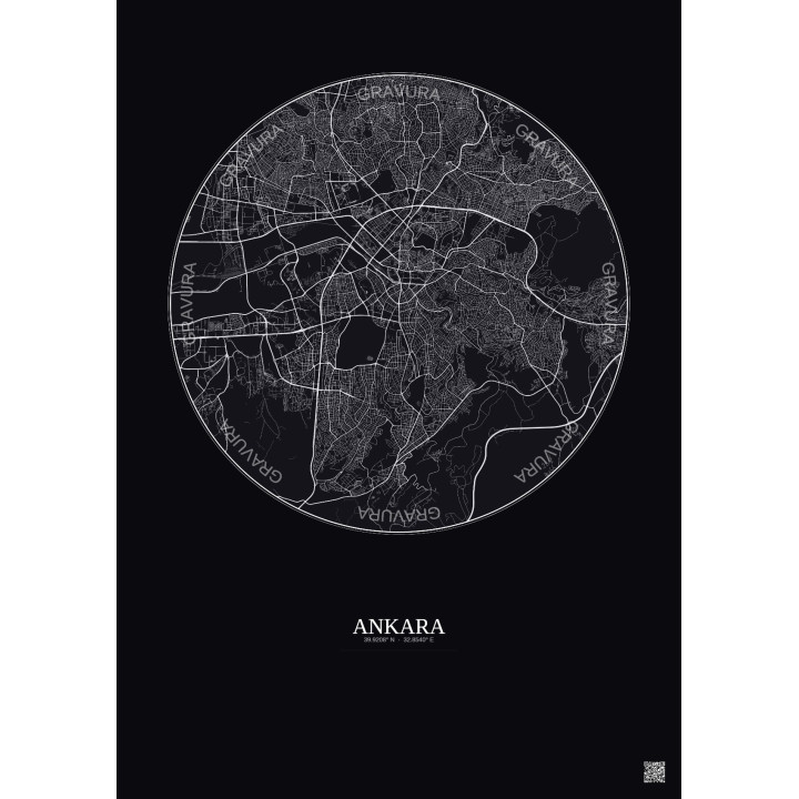 Affiche Ankara – Poster carte de ville 10km | Gravura – Fond foncé