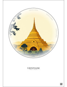 Vientiane Vintage Travel Poster – Pha That Luang | Gravura – Light background 2