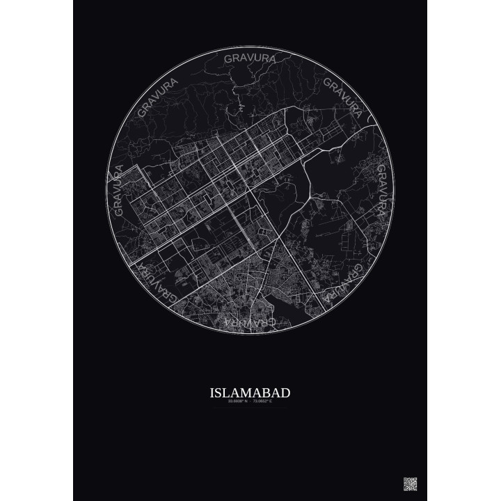 Affiche Islamabad – Poster carte de ville 10km | Gravura – Fond foncé