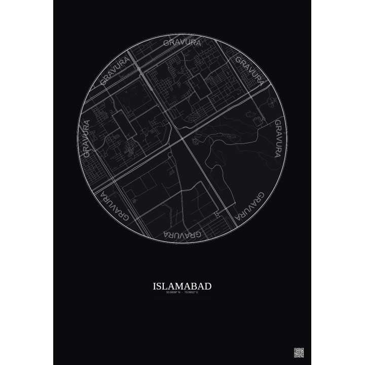 Affiche Islamabad – Poster carte de ville 2.5km | Gravura – Fond foncé