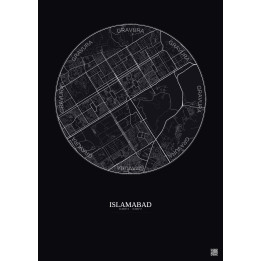 Affiche Islamabad – Poster carte de ville 6km | Gravura – Fond foncé