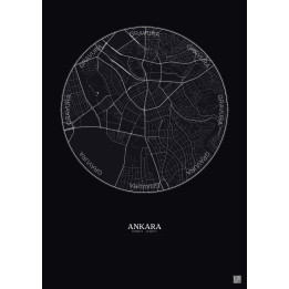 Affiche Ankara – Poster carte de ville 2.5km | Gravura – Fond foncé