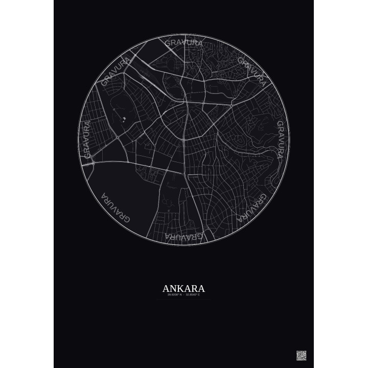 Affiche Ankara – Poster carte de ville 2.5km | Gravura – Fond foncé