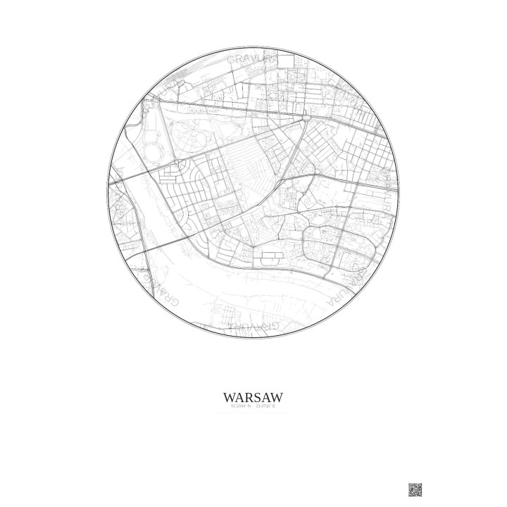Warsaw City Map Poster 2.5km | Gravura – Light background