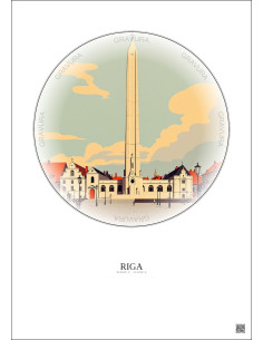 Riga Vintage Travel Poster – Freedom Monument | Gravura – Light background 2