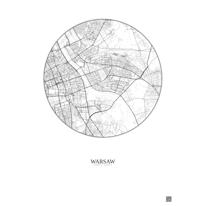 Warsaw City Map Poster 6km | Gravura – Light background