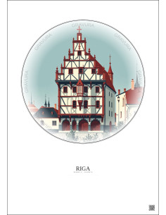 Riga Vintage Travel Poster – House Of The Blackheads | Gravura – Light background 2