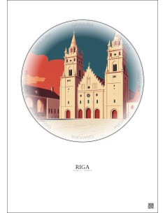 Riga Vintage Travel Poster – Riga Cathedral | Gravura – Light background 2