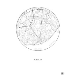 Affiche Lisbon – Poster carte de ville 2.5km | Gravura – Fond clair